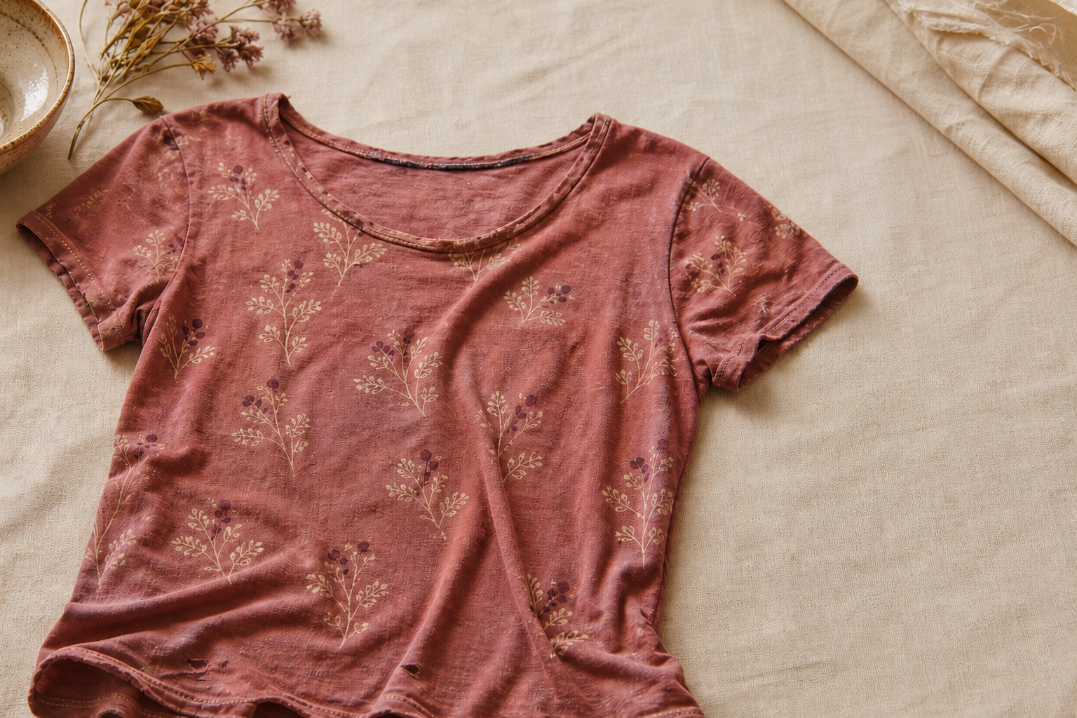 Le vieux tee-shirt rose avant sa transformation